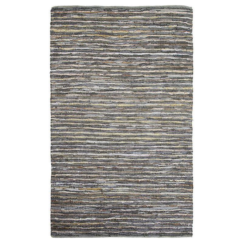 Superior Ansley Hand-Woven Leather and Cotton Indoor Area Rug, Grey, 5X8 Ft