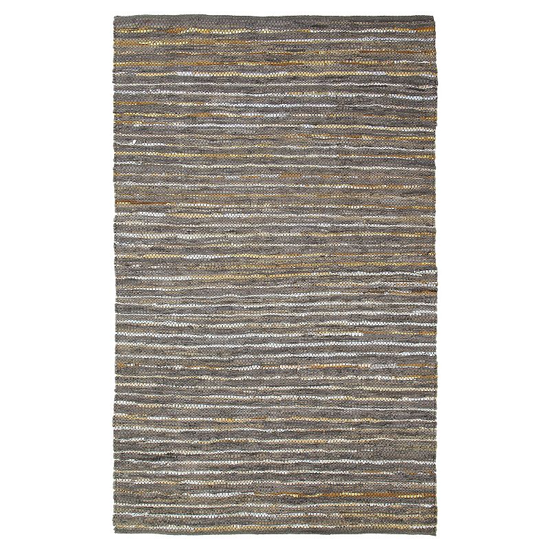 Superior Ansley Hand-Woven Leather and Cotton Indoor Area Rug, Grey, 5X8 Ft