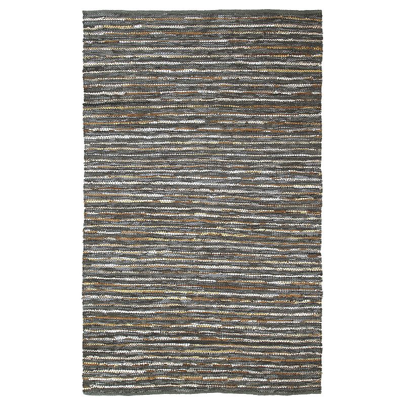 Superior Ansley Hand-Woven Leather and Cotton Indoor Area Rug, Blue, 5X8 Ft