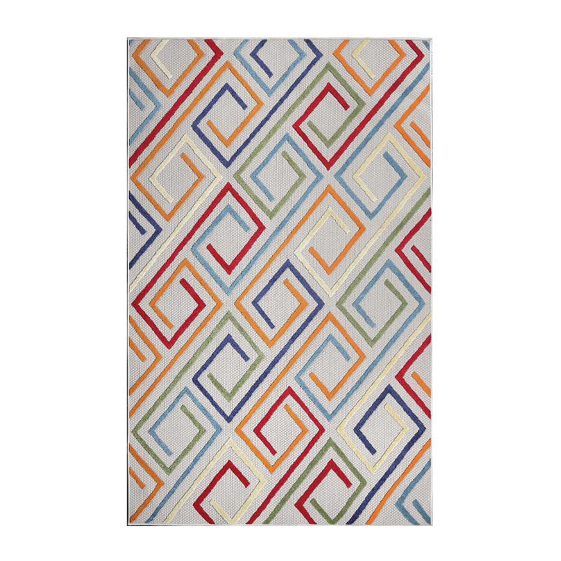 Superior Geometric Indoor/ Outdoor Area Rug, White, 8X10 Ft