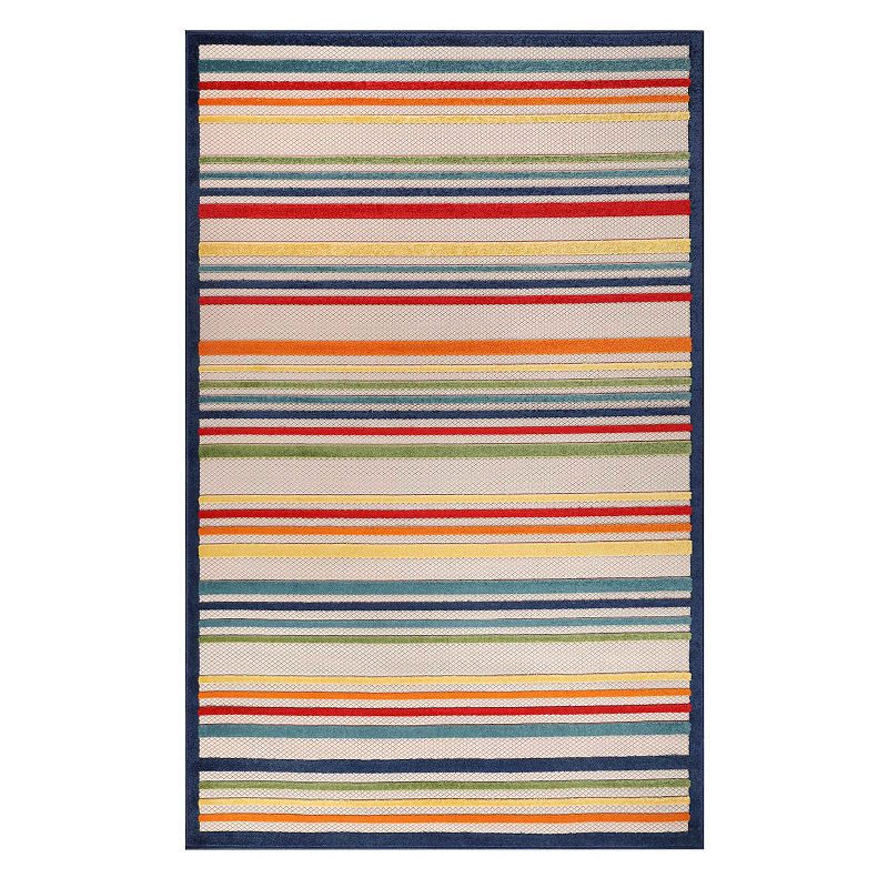 Superior Modern Casual Stripe Indoor Outdoor Area Rug, White, 6X9 Ft