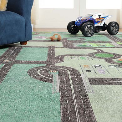 Superior Road Patterned Kids Anti-Slip Area Rug