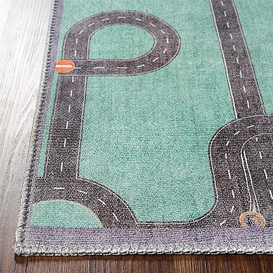 Superior Road Patterned Kids Anti-Slip Area Rug