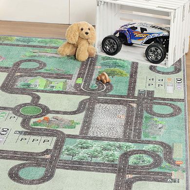 Superior Road Patterned Kids Anti-Slip Area Rug