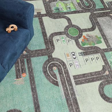 Superior Road Patterned Kids Anti-Slip Area Rug