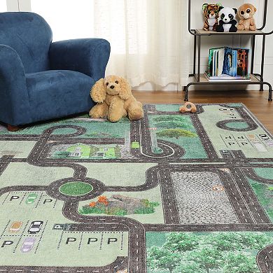 Superior Road Patterned Kids Anti-Slip Area Rug