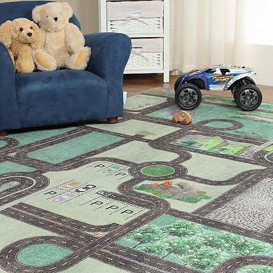 Superior Road Patterned Kids Anti-Slip Area Rug