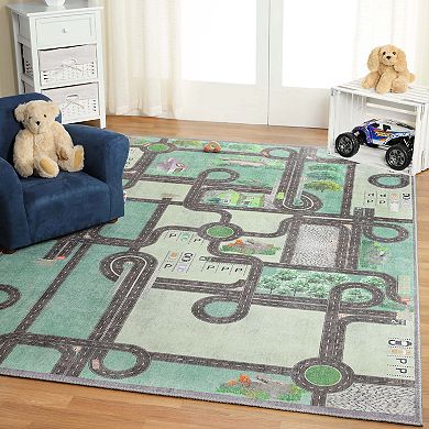 Superior Road Patterned Kids Anti-Slip Area Rug