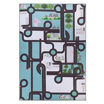 Superior Road Patterned Kids Anti-Slip Area Rug