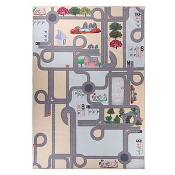 Superior Road Patterned Kids Anti-Slip Area Rug