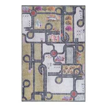 Superior Road Patterned Kids Anti-Slip Area Rug