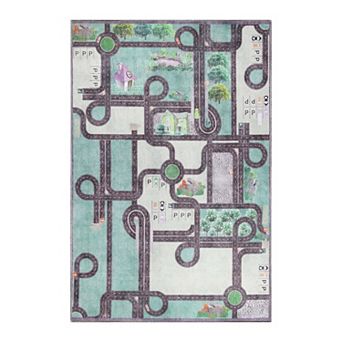 Superior Road Patterned Kids Anti-Slip Area Rug