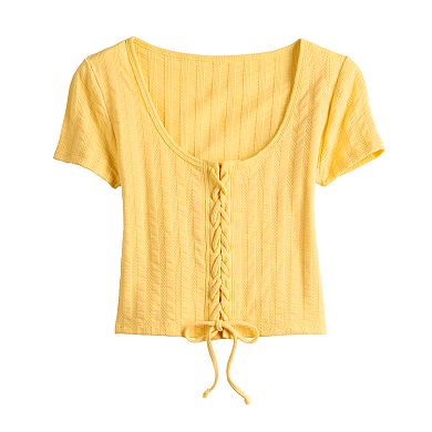 Juniors' SO® Cropped Front Lace-Up Top
