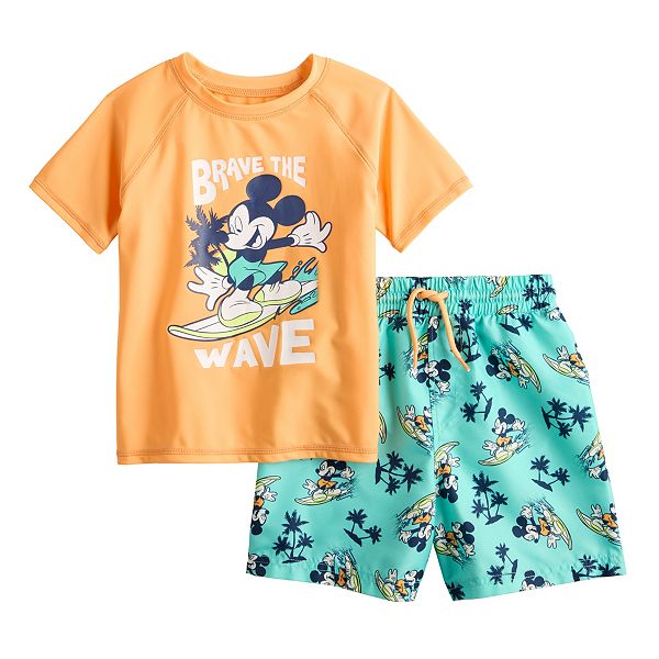 Disney s Mickey Mouse Toddler Boy Brave the Wave Rash Guard Swimsuit Set by Jumping Beans