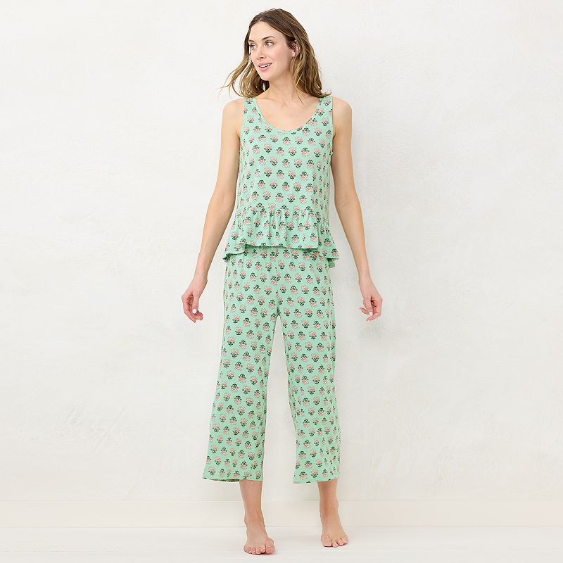 Womens LC Lauren Conrad Peplum Pajama Tank & Culotte Pajama Pants Sleep Se