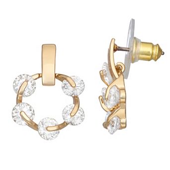 Napier Gold Tone Cubic Zirconia Doorknocker Earrings