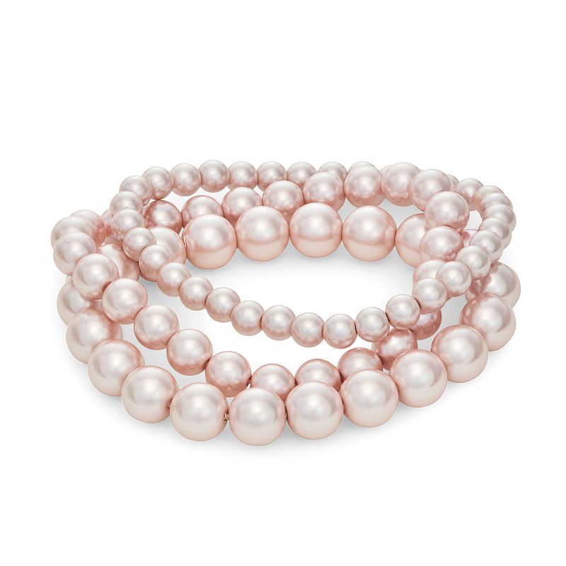 Napier Pink Simulated Pearl Stretch Bracelets Set, Womens, Silver