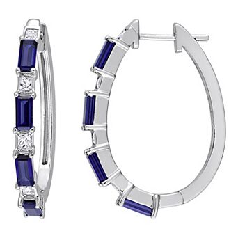 Stella Grace Sterling Silver Lab-Created Blue & White Sapphire Oval Hoop Earrings