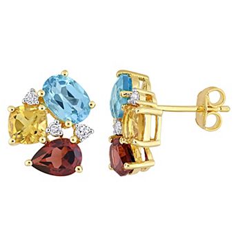 Stella Grace Gold Tone Sterling Silver Multi Gemstone Stud Earrings