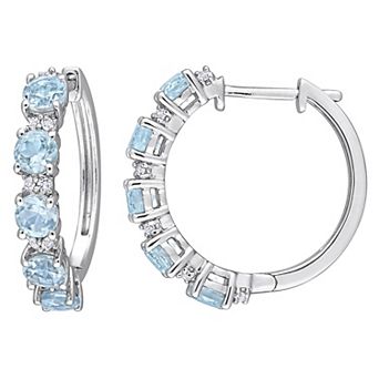 Stella Grace Sterling Silver Sky Blue Topaz & White Topaz Hoop Earrings