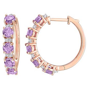 Stella Grace Rose Gold Tone Sterling Silver Amethyst & White Topaz Hoop Earrings