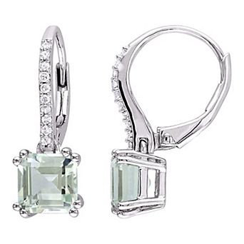Stella Grace Sterling Silver Green Quartz & 1/10 Carat T.W. Diamond Leverback Earrings