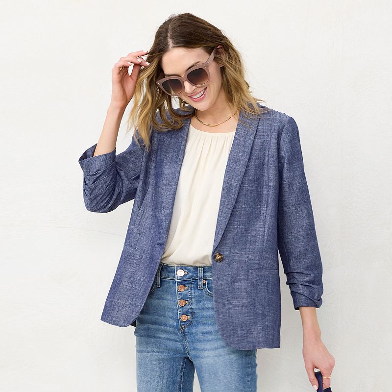 Womens LC Lauren Conrad Linen-Blend Blazer, Size: XS, Blue