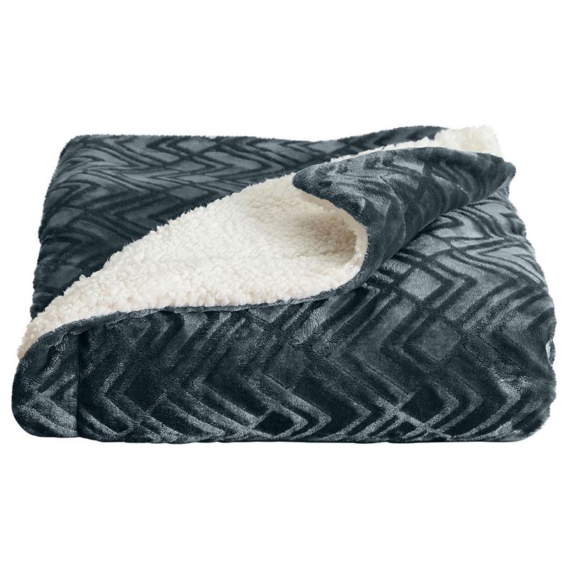 Great Bay Home Cielo Berber Velvet Plush Sherpa Blanket, Grey, Twin