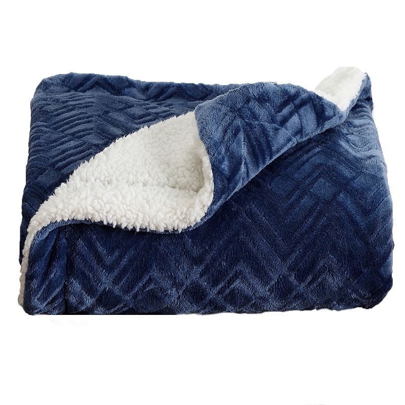 Great Bay Home Cielo Berber Velvet Plush Sherpa Blanket, Blue, Full/Queen