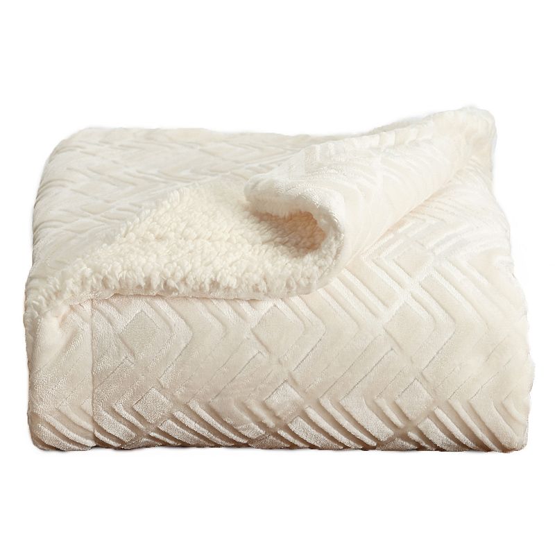 Great Bay Home Cielo Berber Velvet Plush Sherpa Blanket, White, Full/Queen