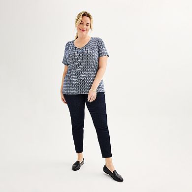 Plus Size Croft & Barrow® Essential Print V-Neck Tee