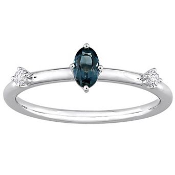 Stella Grace 10k White Gold Oval London Blue Topaz & White Topaz Stackable Ring