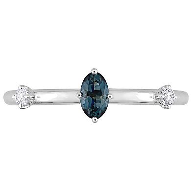 Stella Grace 10k White Gold Oval London Blue Topaz & White Topaz Stackable Ring