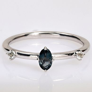 Stella Grace 10k White Gold Oval London Blue Topaz & White Topaz Stackable Ring