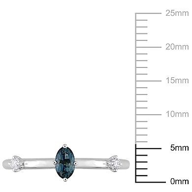 Stella Grace 10k White Gold Oval London Blue Topaz & White Topaz Stackable Ring