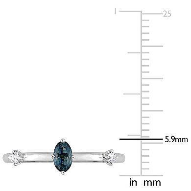 Stella Grace 10k White Gold Oval London Blue Topaz & White Topaz Stackable Ring