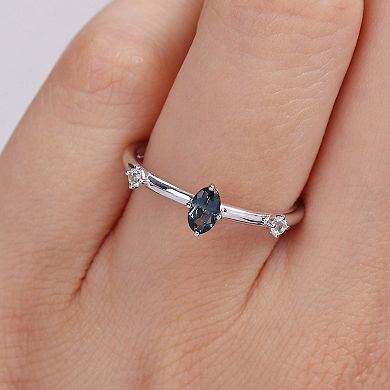 Stella Grace 10k White Gold Oval London Blue Topaz & White Topaz Stackable Ring