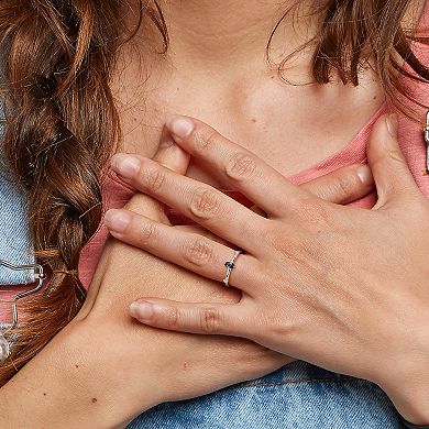 Stella Grace 10k White Gold Oval London Blue Topaz & White Topaz Stackable Ring