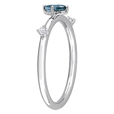 Stella Grace 10k White Gold Oval London Blue Topaz & White Topaz Stackable Ring