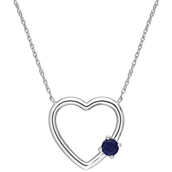 Stella Grace 10k White Gold Sapphire Open Heart Pendant Necklace