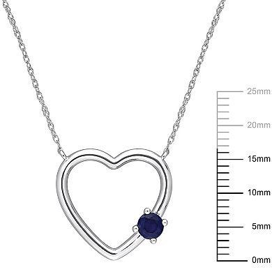 Stella Grace 10k White Gold Sapphire Open Heart Pendant Necklace