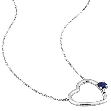 Stella Grace 10k White Gold Sapphire Open Heart Pendant Necklace