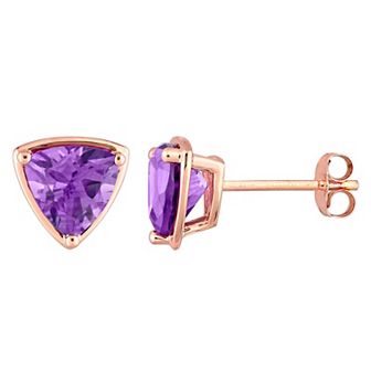 Stella Grace 14k Rose Gold Trillion Cut Amethyst Stud Earrings