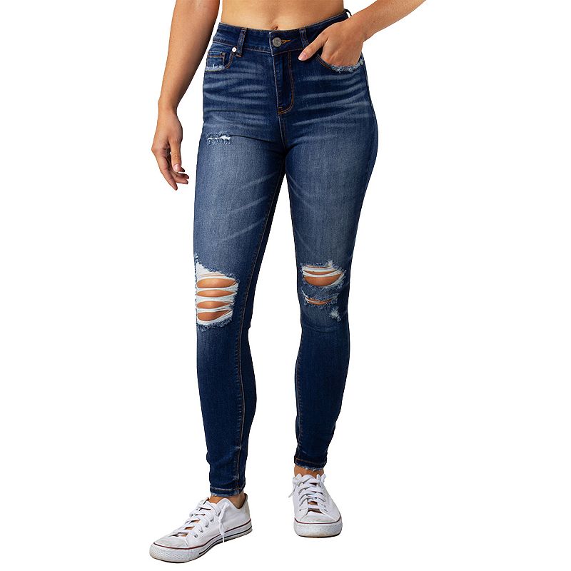 Juniors Indigo Rein High-Rise Destructed Skinny Jeans, Womens, Size: 0, D