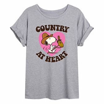 Juniors' Peanuts Spike "Country At Heart" Oversized Tee