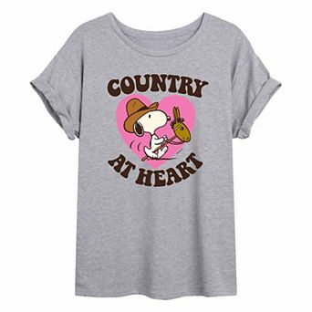 Juniors' Peanuts Spike "Country At Heart" Oversized Tee