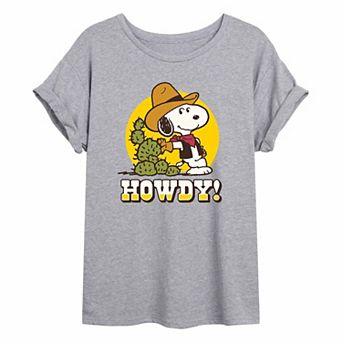 Juniors' Peanuts Howdy Western Oversized Graphic Tee