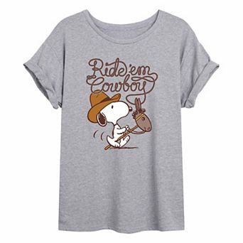 Juniors' Peanuts Snoopy "Ride 'Em Cowboy" Oversized Tee