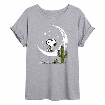 Juniors' Peanuts Snoopy Moon Oversized Tee