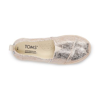 TOMS Gold Crackle Foil Girls' Alpargata Shoes